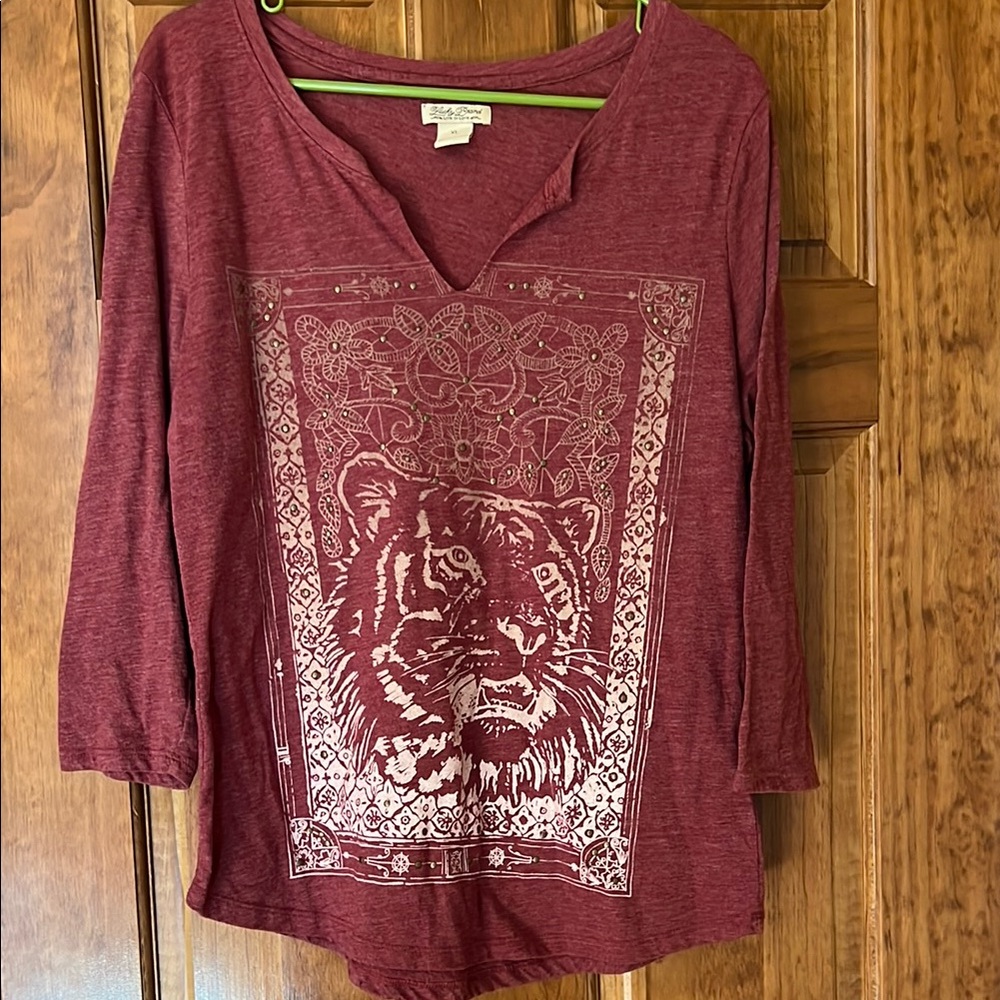 Women's Lucky Brand Maroon Tiger Graphic Top